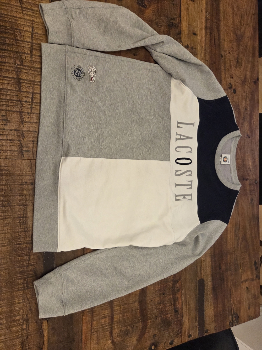 Lacoste Roland Garros Men’s Grey White and Navy Colorblock Crewneck